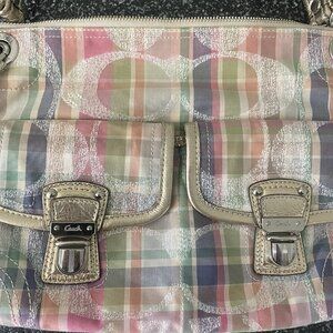 Coach Poppy Madras Plaid Sequin Pink Lined Crossbody Purse 19610 Hippie Y2K Read